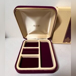 Avon Velvet Jewelry Case in Burgundy and Cream
